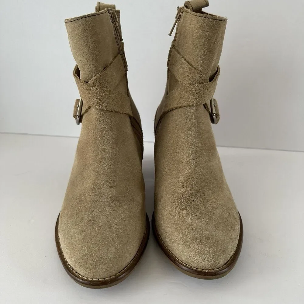 Hunter Refined Strap Boot Suede Sand Brown Size 6M Booties Womens